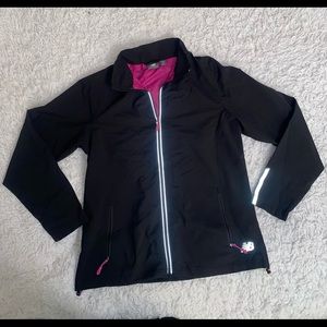 NEW BALANCE Women's Striped Mesh Lined Windbreaker Jacket ~ Black Pink  ~ Large